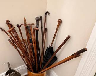 Antique Walking Sticks $25 Each; Umbrella $50