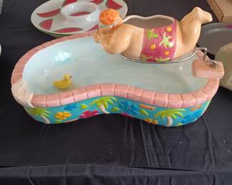 vintage 1995 Lotus "Take a Dip" swimming pool chip and dip set.