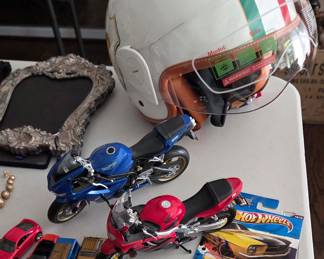 Motorcycle helmet, car toys