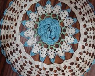 Crochet blue rose doily