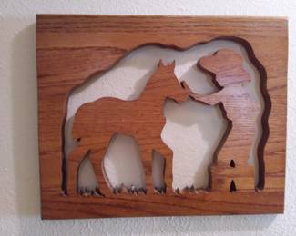 Boy and his horse wooden cut out wall hanging