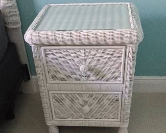 Henry Link White Wicker Nightstand with Glass Top