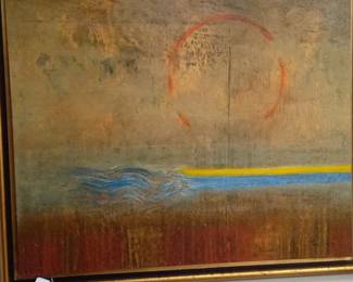 Abstract Landscape Painting with Red Circle