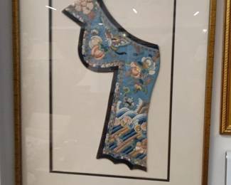 Chinese Silk Embroidered Robe Panel  Dragon and Wave Motif