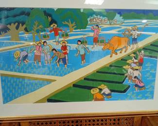 Chinese Folk Art Painting  Rice Paddy Scene second image