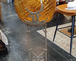 Victorian Amber Glass Epergne with Cast Iron Stand