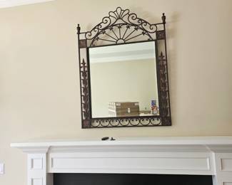French Louis XVI Style Wrought Iron TwoDoor Arched Mantel or Wall Mirror