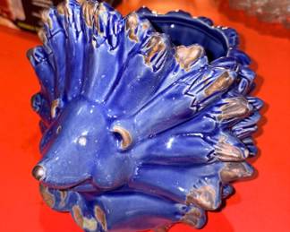 Blue glazed ceramic hedgehog planter!