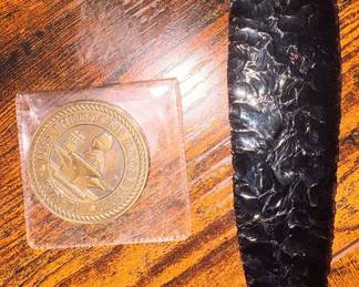 USN USS Theodore Roosevelt CVN-71 Walk Softly Big Stick Military Challenge Coin, Blk Obsidian Arrowhead!