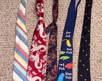 Vtg Schreter ND, Dr Suess 1 Fish 2 Fish, Disney Mickey Mouse By Balacine,Multi Color Tie By Bogart Ties! 