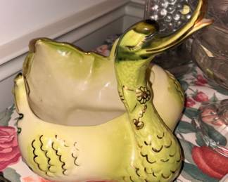 Vtg Hull Green Art Pottery Large Swan!
