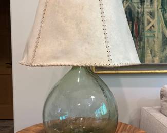 GLASS LAMP WITH LEATHER SHADE