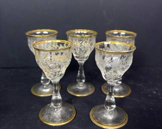 194 setof5vintageetchedcordialglasses
