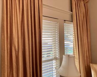 Dupioni silk curtains with triple French pleats (each panel measures 111” long and 102” wide)
