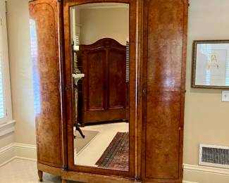 Monumental French burled walnut armoire