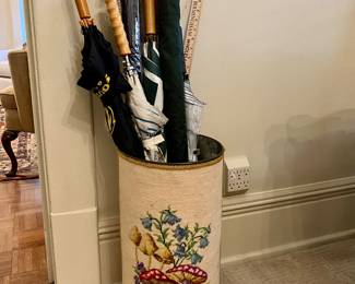 Toadstool needlepoint umbrella stand
