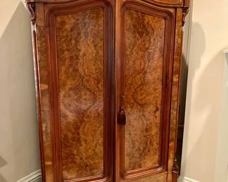 English burled linen press