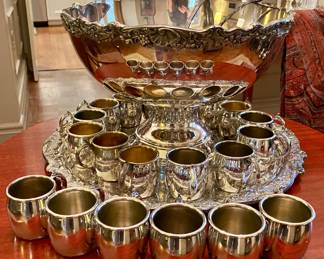 Impressive silver plate punchbowl set