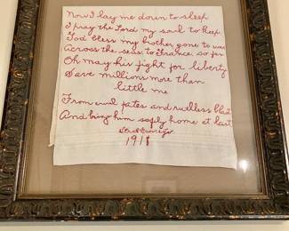 Signed WWI needlepoint poem
