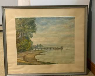 388 25x21watercolorlakesidelandscapewal