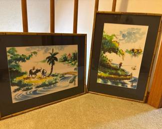 523 pairofframedoriginalasianwatercolor