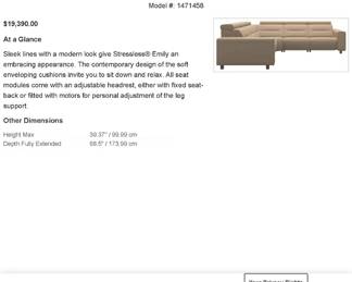 New pricing for similar sectional without the chaise from online retailer