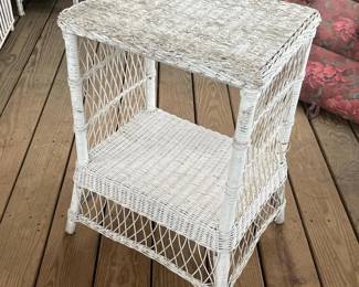 213 vintagetallwhitewickersidetable