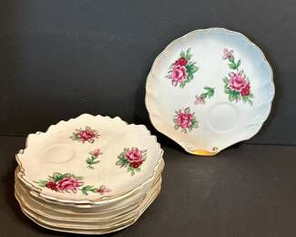 277 sevenvintagefloralchinasaucerswith