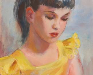 2109 Duval Eliot 1909-1990 "'Tamara' Eliot (Aged 10)," 1952 Pastel on paper laid to board Signed, titled, dated, and inscribed, all presumably by the artist, verso: "'Tamara' Eliot (Age 10) / Posed for Duval Eliot / in Ejnar Hansen Class 1952" Sight: 21 x 13 3/4in Estimate: $300 - $500