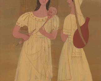 2122 Doris Lee (1905-1983) Untitled (Two women) Gouache on paper Signed in pencil lower right: Doris Lee Sight: 9 3/4 x 6 1/4in Estimate: $400 - $600