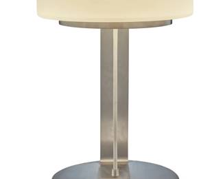 2179 Christophe Pillet (b. 1959) A 'Caisse Claire' table lamp for Ecart, 1990s Designed circa 1997 The brushed steel base issuing a single light, surmounted by a white glass shade, electrified Overall: 20" H x 14" Dia. Estimate: $300 - $500