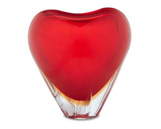 2052 A Murano art glass cordiform vase Mid/late 20th century Unmarked 1.125" H x 10.125" W x 6" D Estimate: $100 - $200