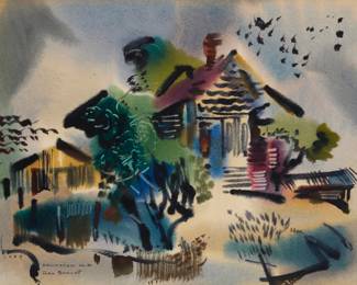 2130 Rex Brandt (1914-2000) "Arlington No. 4," 1957 Watercolor on paper Signed, titled, and dated lower left: Rex Brandt / 1957 Sight: 10 1/2 x 14 1/4in Estimate: $800 - $1,200