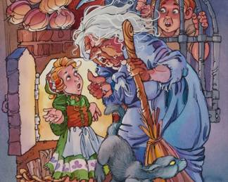 2401 Joe Boddy (20th Century) Hansel and Gretel Mixed media including watercolor, ink, and gouache on paper Signed lower right: Joe Boddy Sight: 14 x 11in Estimate: $100 - $200