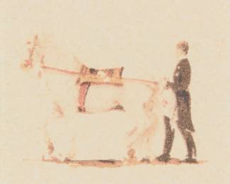 2071 Alexandra Salehi-Vogler (b. 1963) Horse and Rider Watercolor on paper Appears unsigned; with the artist's studio stamp on the frame's backing board Sight: 1 3/4 x 1 3/4in Estimate: $200 - $300