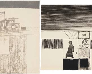 2257 Karl Albert Kasten (1916-2010) "Ostia," 1968; and "Star," 1968 Each: Lithograph on Copperplate Deluxe paper Two works:  Each: bon-á-tirer, aside from the edition of 20 Each: Signed, dated, and inscribed in pencil, lower right: Karl Kasten / 68 / Bon-a-tirer [sic]; Jean Milant, prntr., and Tamarind Lithography Workshop, Los Angeles, CA, pub., with their blindstamps lower right; inscribed with work numbers "2237" and "2239" and "copperplate deluxe," all in pencil, verso Each Image/Sheet: 22 x 19 1/8in (or reverse) Estimate: $300 - $500