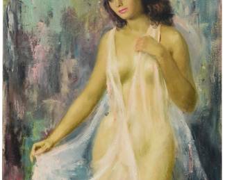 2083 Walton Craig Titus (1907-1978) Portrait of a woman in a negligee Oil on canvas Signed lower left: Walton C. Titus 40 x 28in Estimate: $300 - $500