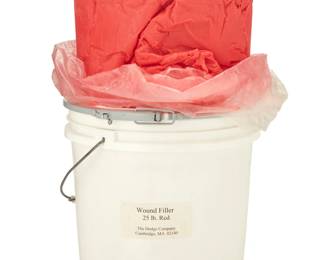 2281 Robert Beck (b. 1959) 03/26/04 - Shot 10 (Daily Over/Under at Close Range with .12 Gauge "Punkin' Ball" Slug), 2004 Wound filler, plastic and paper in a plastic bucket Marked to paper label: Wound Filler / 25 lb. Red / The Dodge Company / Cambridge, MA 02140 19.5" H x 13.5" W x 13" D Estimate: $100 - $200