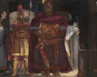 2380 Alex Dukelski (1903-1969) A scene study for Metro-Goldwyn-Mayer's "Ben-Hur", 1959 Gouache on artist's board Signed lower right: Dukelski; inscribed at lower right "Set #11- Sc. #301 / Subterranean Corr." and at upper right "60" 7 1/2 x 17 1/4in Estimate: $500 - $700