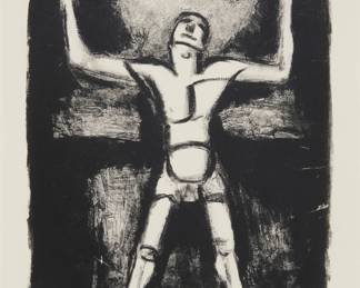 2293 Georges Rouault (1871-1958) "Le Jongleur" (The Juggler), 1927 Lithograph on white paper From the edition of unknown size (aside from the total edition of 225 printed in colors) With the signature and date printed in reverse along the center of the lower edge as part of the image Image 9 x 6.25in; Sight: 10 x 7 1/2in Estimate: $300 - $500
