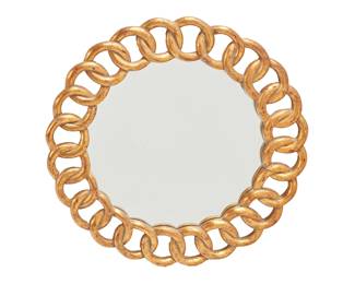 2382 A Modern giltwood mirror Late 20th/early 21st century The circular frame with interlocking ring motif 25.75" Dia. x 1.5" D Estimate: $50 - $100