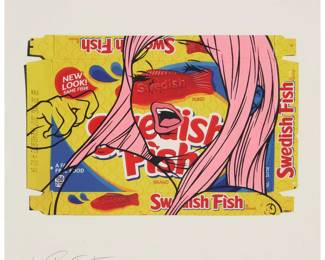 2334 Ben Frost (b. 1975) "New Look Same Fish," 2017 Giclee in colors on wove paper Edition: 15/25 Signed and numbered in pencil in the lower margin: Ben Frost; StolenSpace Gallery, London, England, pub. with their blindstamp lower right Image: 6 7/8 x 10 1/8in (irreg.); Sheet: 11 7/8 x 11 7/8in Estimate: $300 - $500