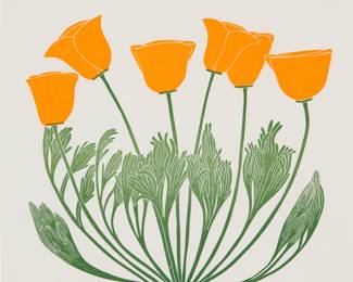 2308 Henry Evans (1918-1990) "Poppy" Woodcut in colors on white wove paper Edition: 9/100 Signed, titled, dated, and numbered in pencil, verso: Henry Evans Image: 9 x 10in; Sheet: 20 x 13in Estimate: $200 - $400