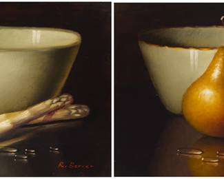 2388 Ronald Berger (b. 1943) A still life with asparagus; A still life with pears Each: Oil on panel Each: Signed lower right: R. Berger Each: 5 x 6in Estimate: $500 - $700
