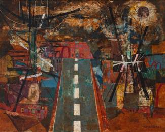 2172 Luciano Spazzali (1911-1997) Road through a modernist composition Oil on canvas Signed lower right: Spazzali 19 x 25 1/8in Estimate: $300 - $500