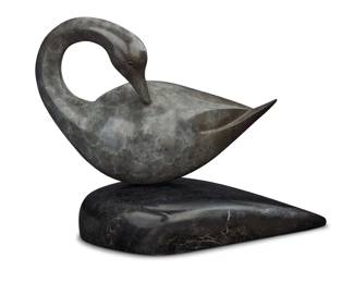 2148 Joanne Duby (20th/21st Century) Swan, 1990 Cold-painted bronze on stone Edition: 1/44 Signed, dated and numbered: JOANNE DUBY © 90 Bronze: 14.125" H x 17" W x 7.75" D; Overall: 14.125" H x 19" W x 9" D Estimate: $100 - $200