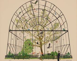 2229 After Norman Rockwell (1894-1978) "The Aviary" Photomechanical reproduction, possibly collotype, in colors on paper An artist's proof, aside from the edition of unknown size and date Signed with the artist's name and inscribed "a/p" in pencil in the lower margin, possibly in another hand Image: 15 3/4 x 16 3/4in; Sight: 20 x 19in Estimate: $600 - $800