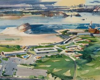 2129 Robert Earle Wood (1926-1999) Back Bay - Newport Watercolor on paper Signed lower right: Robert E. Wood Sight: 14 3/4 x 28 3/4in Estimate: $1,000 - $1,500