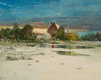 2137 William Louis Sonntag Jr (1869-1898) Barn Near the Shore Line Watercolor on paper Signed lower left: W.L. Sonntag Jr. Sight: 13 3/4 x 20 1/2in Estimate: $500 - $700