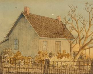 2407 Thomas Waddelow (1921-2017) Farmhouse Oil on board Signed lower left: Thos Waddelow Sight: 4 1/2 x 6 3/4in Estimate: $200 - $400